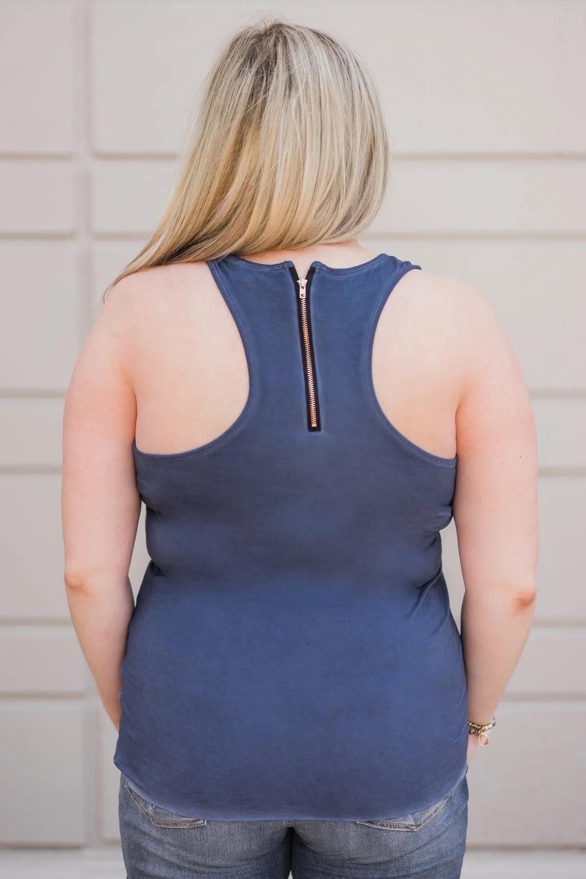 Basic Zipper Pocket Tank ~ Indigo