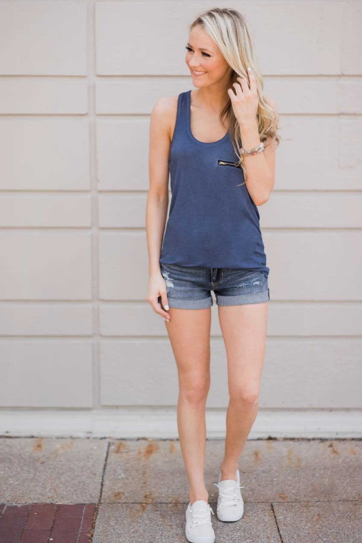 Basic Zipper Pocket Tank ~ Indigo