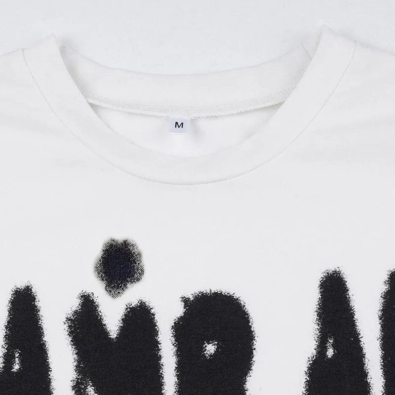 BerryBetty - Cap sleeve crewneck "iAM BAD FUN OFF" pattern crop top