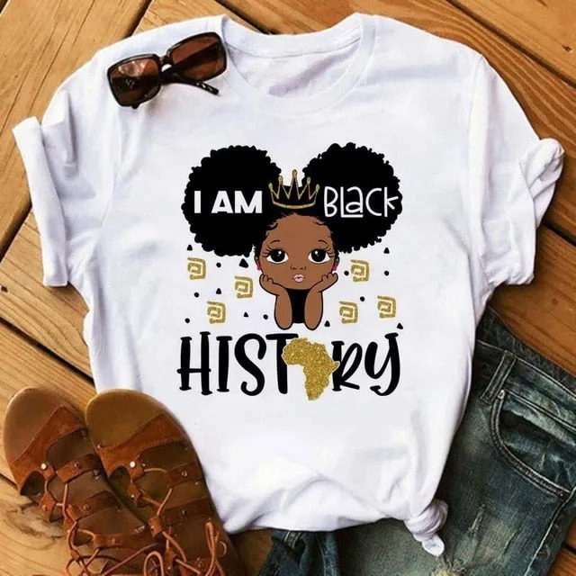 Black African Girls T-shirt Women Cartoon Graphic Print