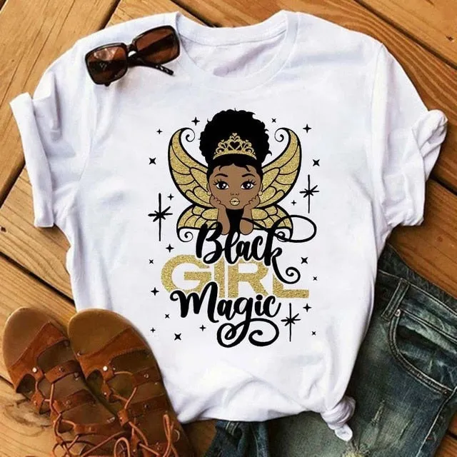 Black African Girls T-shirt Women Cartoon Graphic Print