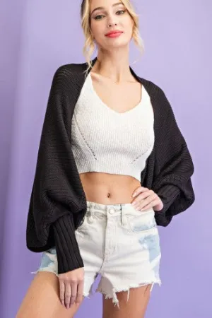 Black Cocoon Style Ribbed Cardigan