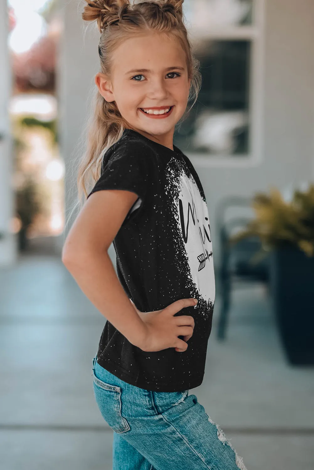 Black Family Matching Girl's Mini Heart Graphic Print Short Sleeve T Shirt