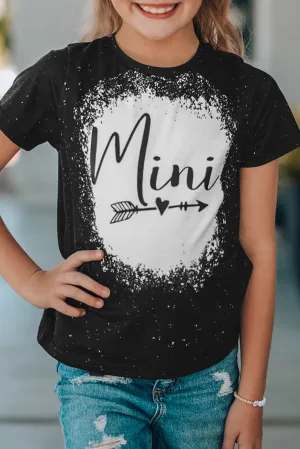 Black Family Matching Girl's Mini Heart Graphic Print Short Sleeve T Shirt