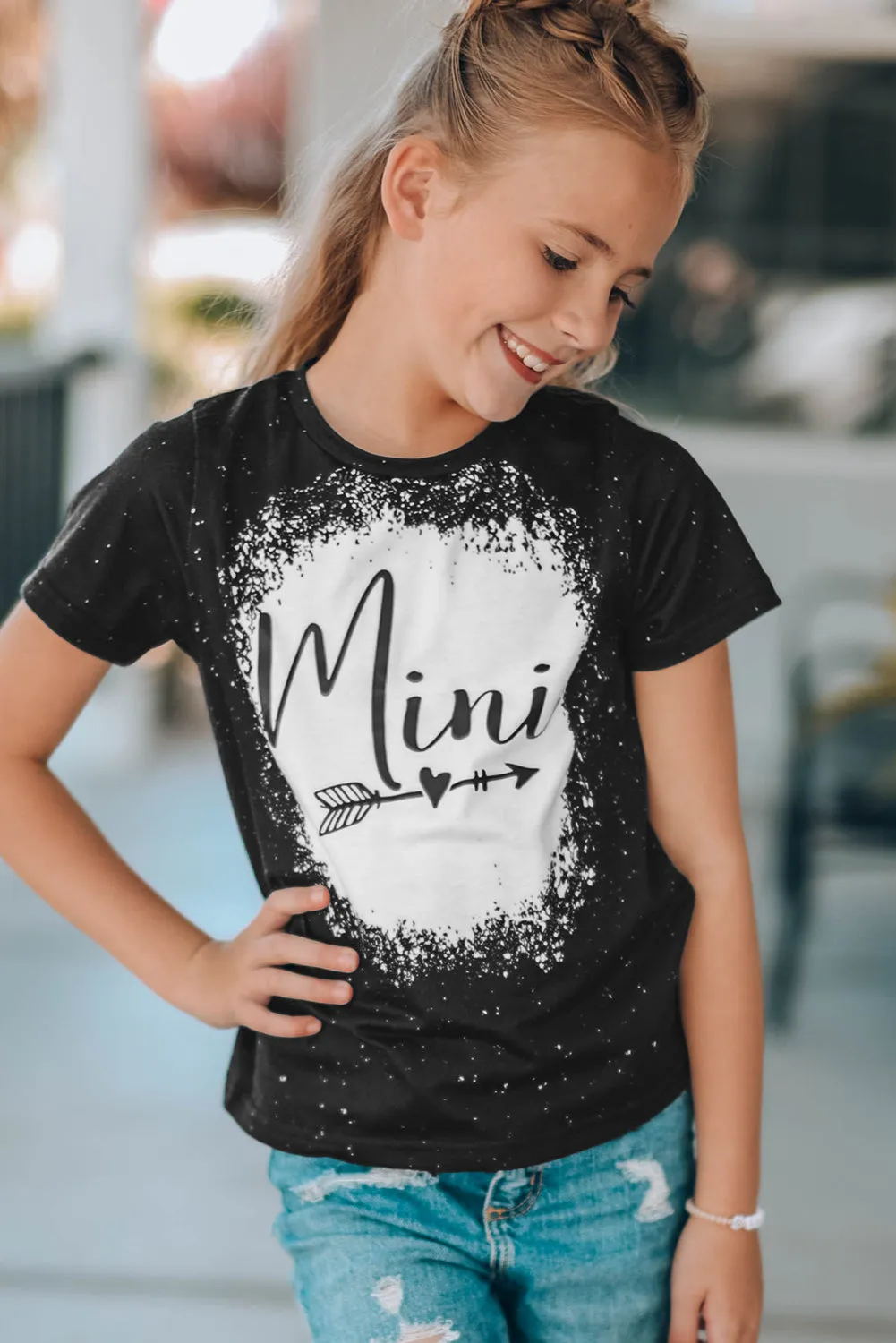 Black Family Matching Girl's Mini Heart Graphic Print Short Sleeve T Shirt