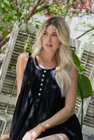Black Lace Trim Button Tank
