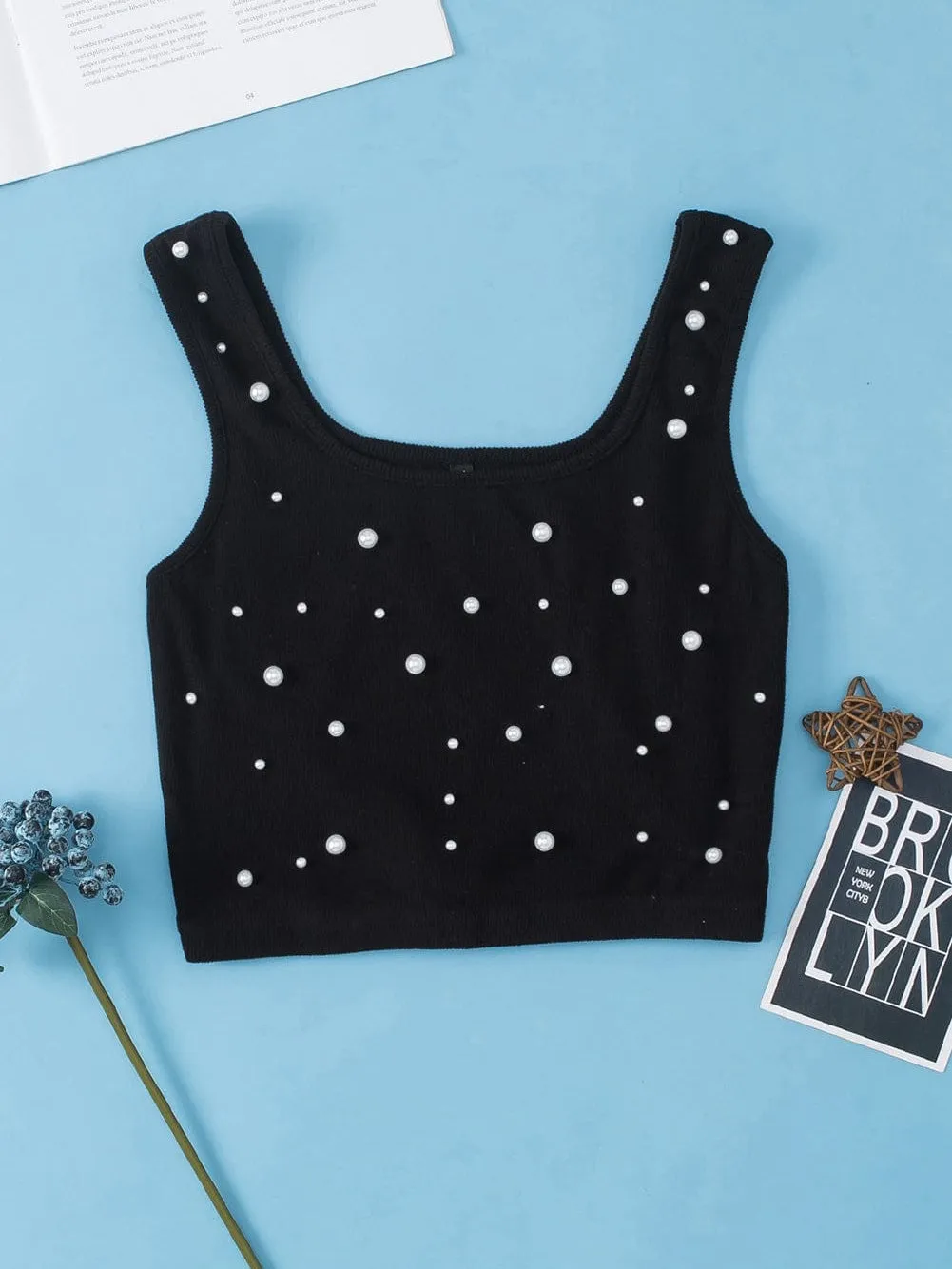Black Pearl Embellished Tank Top From MsDressly