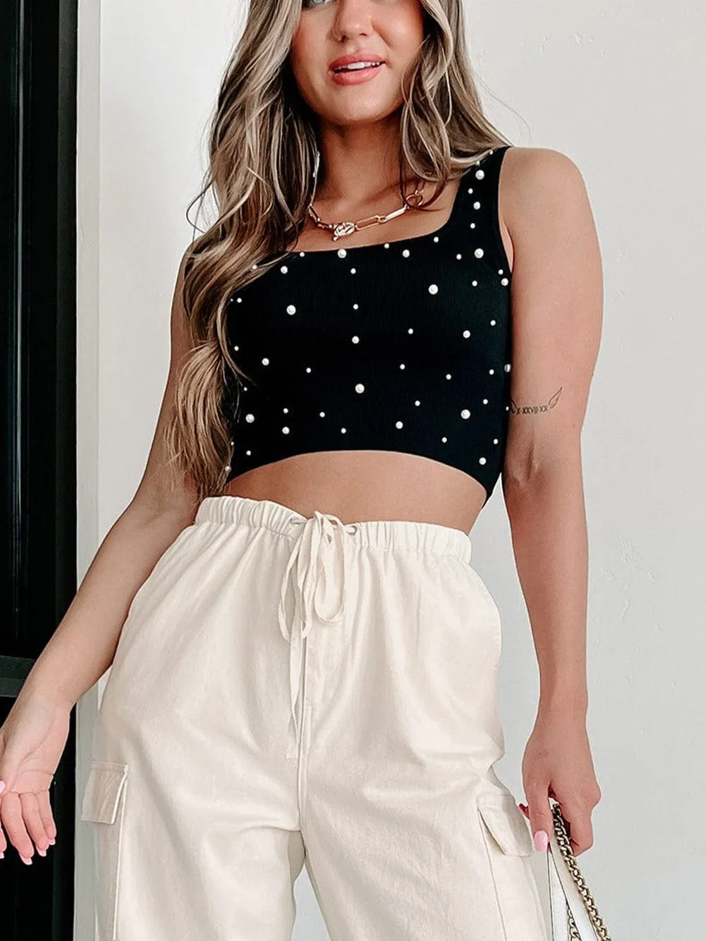 Black Pearl Embellished Tank Top From MsDressly