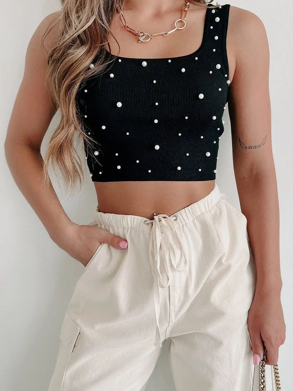 Black Pearl Embellished Tank Top From MsDressly