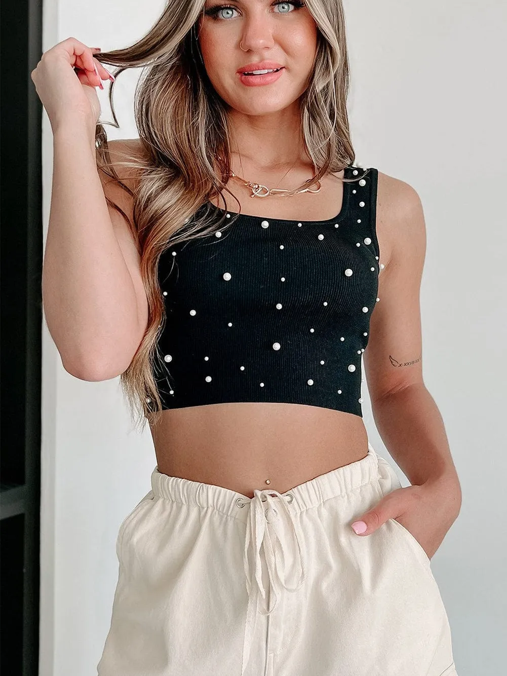 Black Pearl Embellished Tank Top From MsDressly