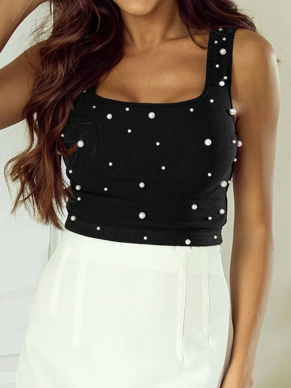 Black Pearl Embellished Tank Top From MsDressly