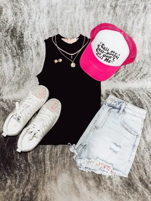 Black Ribbed Thick Banded Tank Top