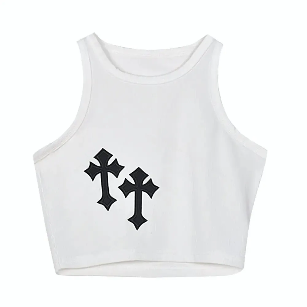 Bless Up Embroidered Ribbed Crop Tank