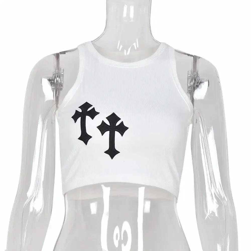 Bless Up Embroidered Ribbed Crop Tank