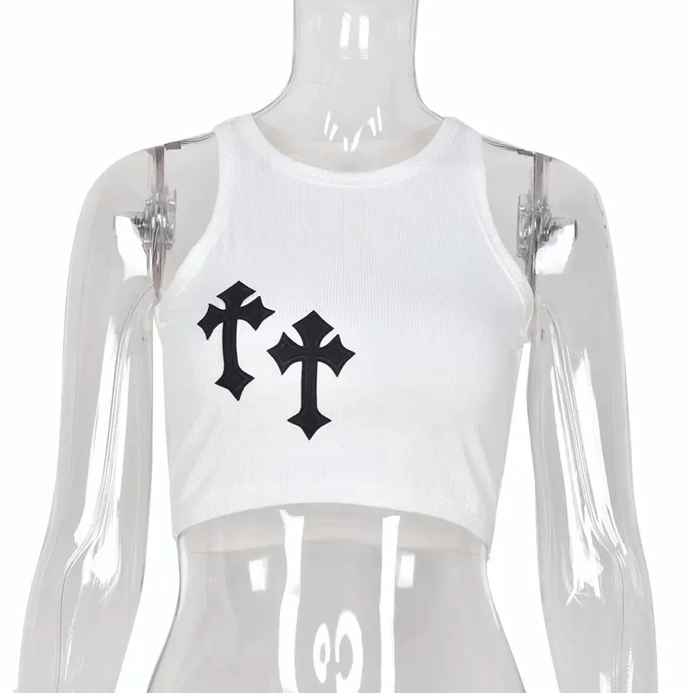 Bless Up Embroidered Ribbed Crop Tank