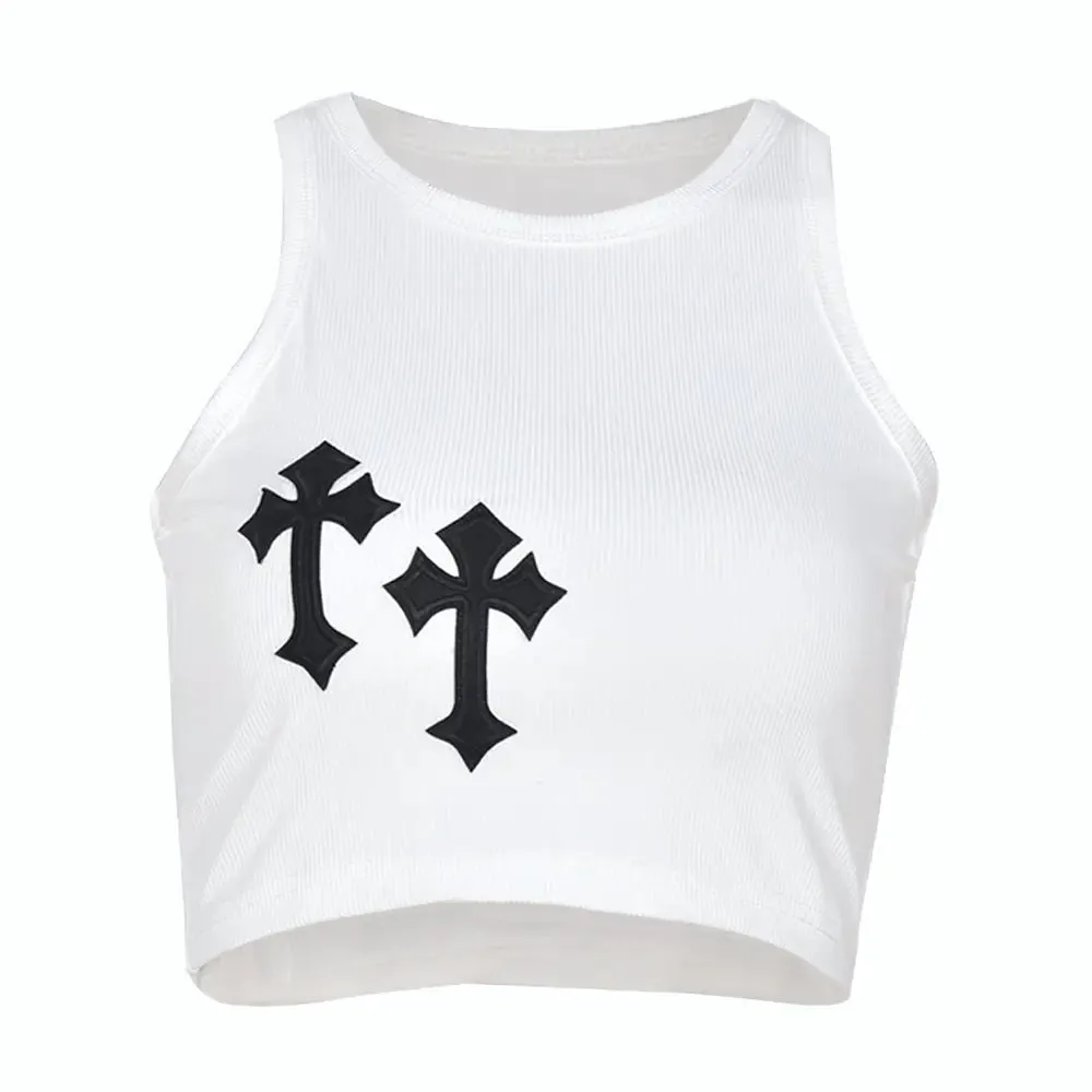 Bless Up Embroidered Ribbed Crop Tank