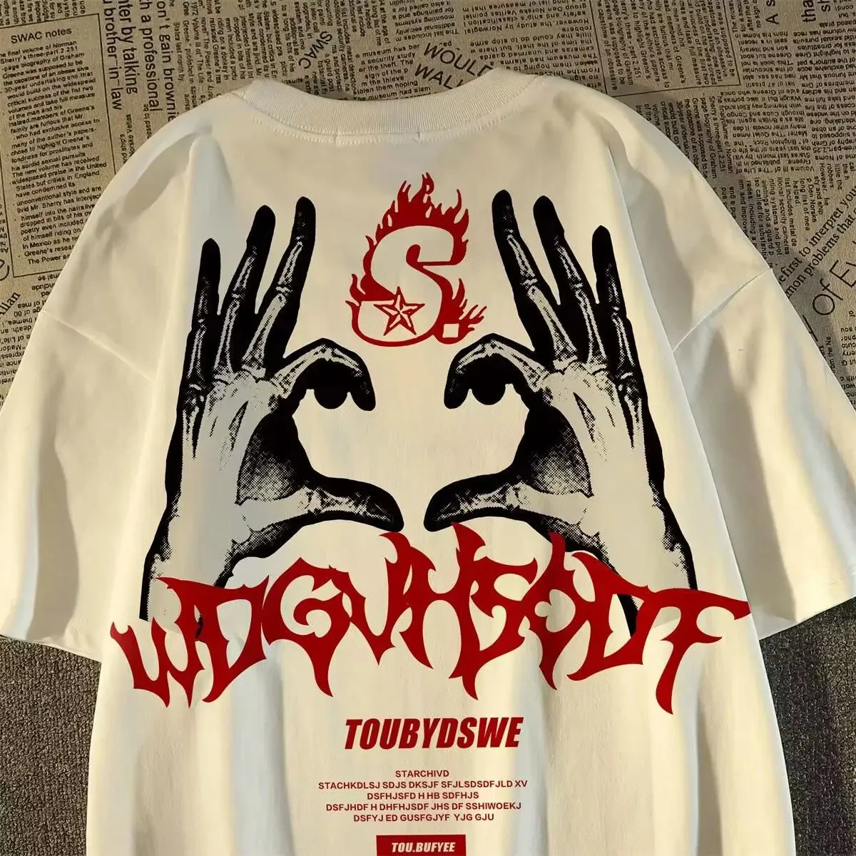 Bone Hand Printed Graphic T-shirt Men Streetwear