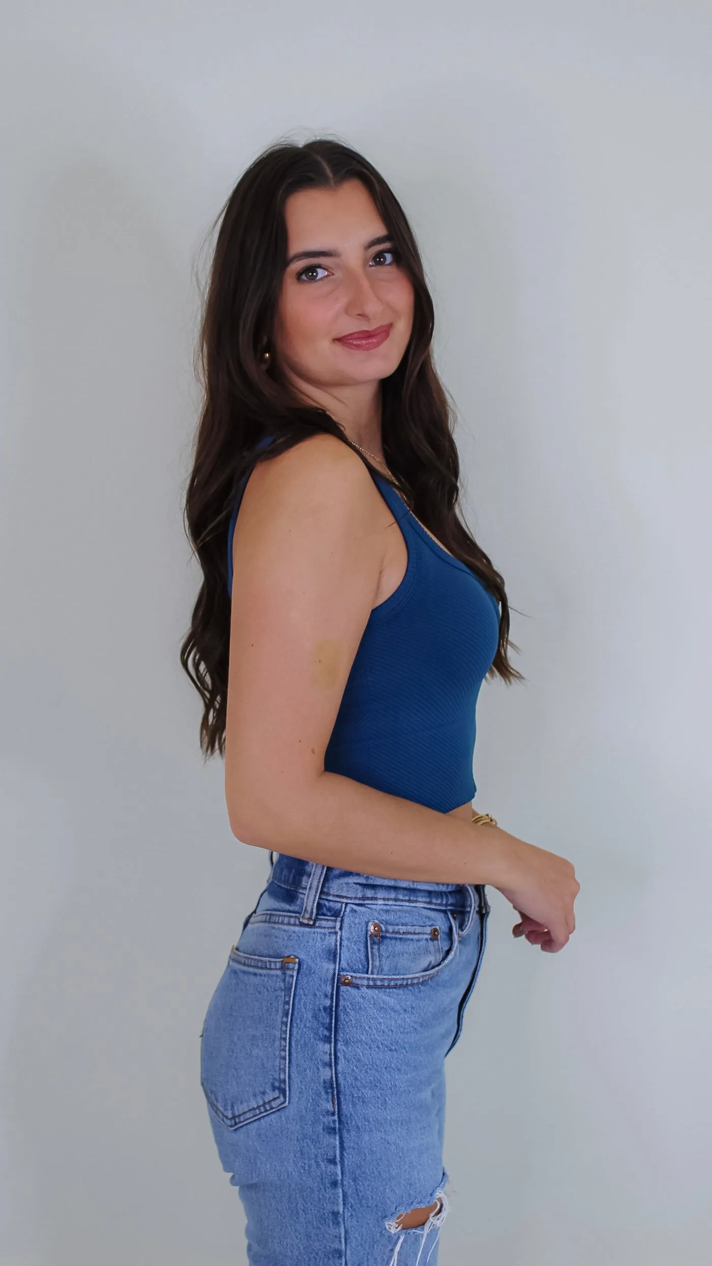 Brielle Chevron Crop Top - Opal Blue