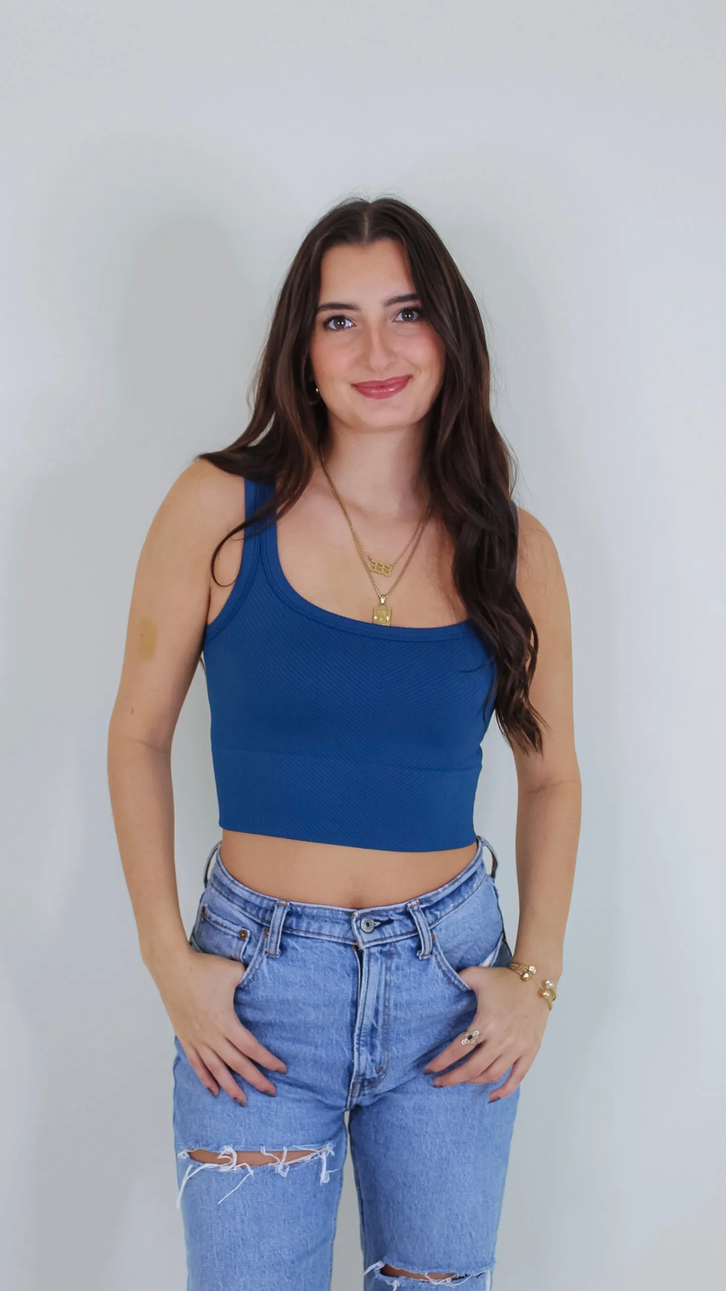 Brielle Chevron Crop Top - Opal Blue
