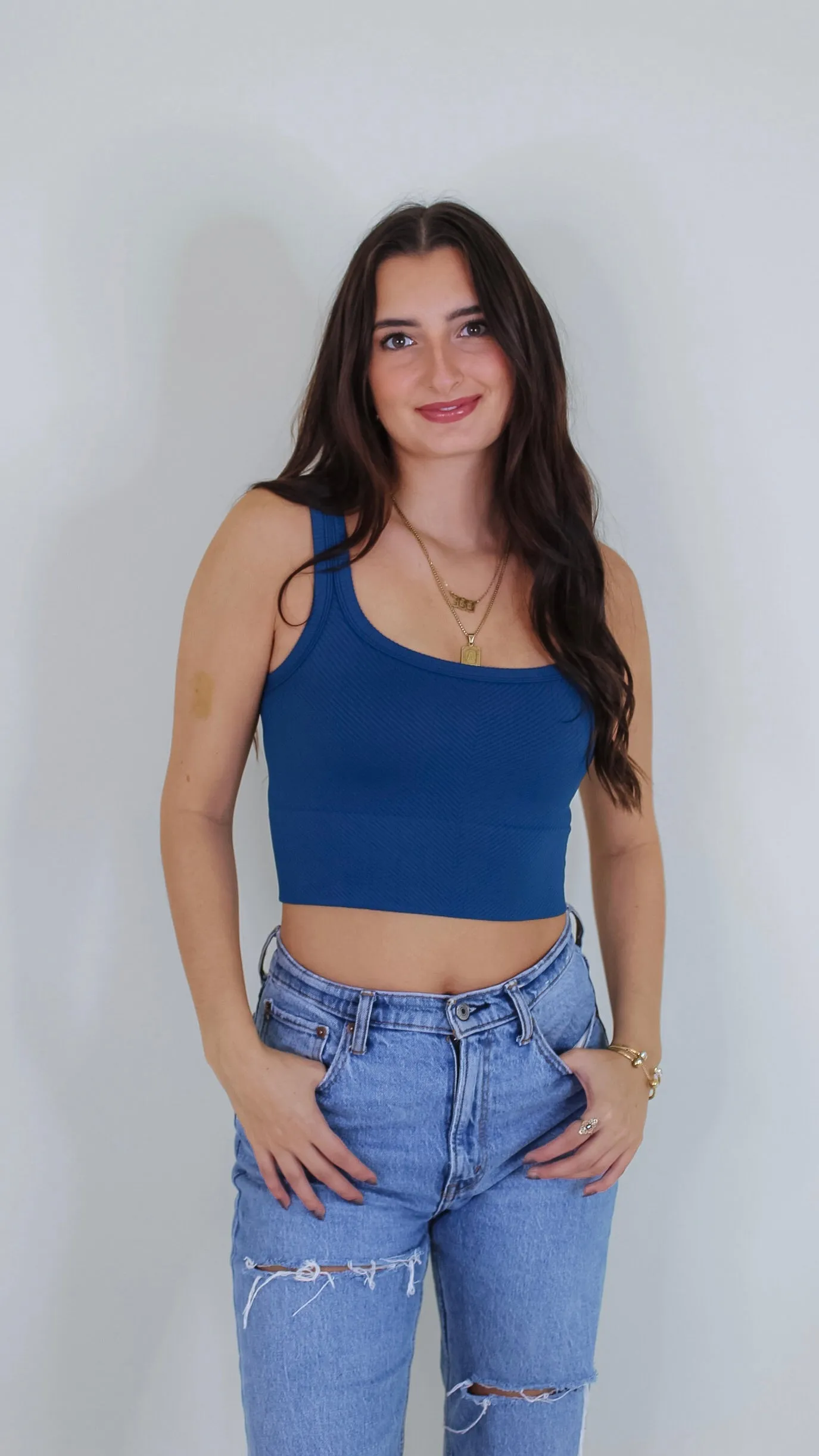 Brielle Chevron Crop Top - Opal Blue