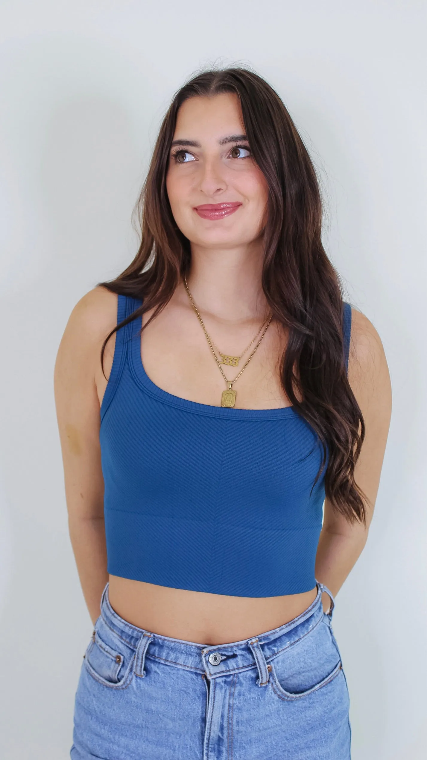 Brielle Chevron Crop Top - Opal Blue