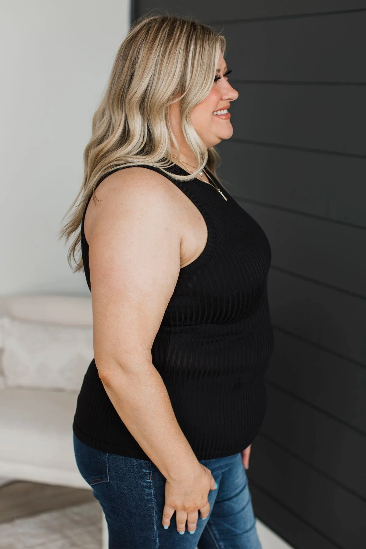 Build Me Up Ribbed Tank Top- Black