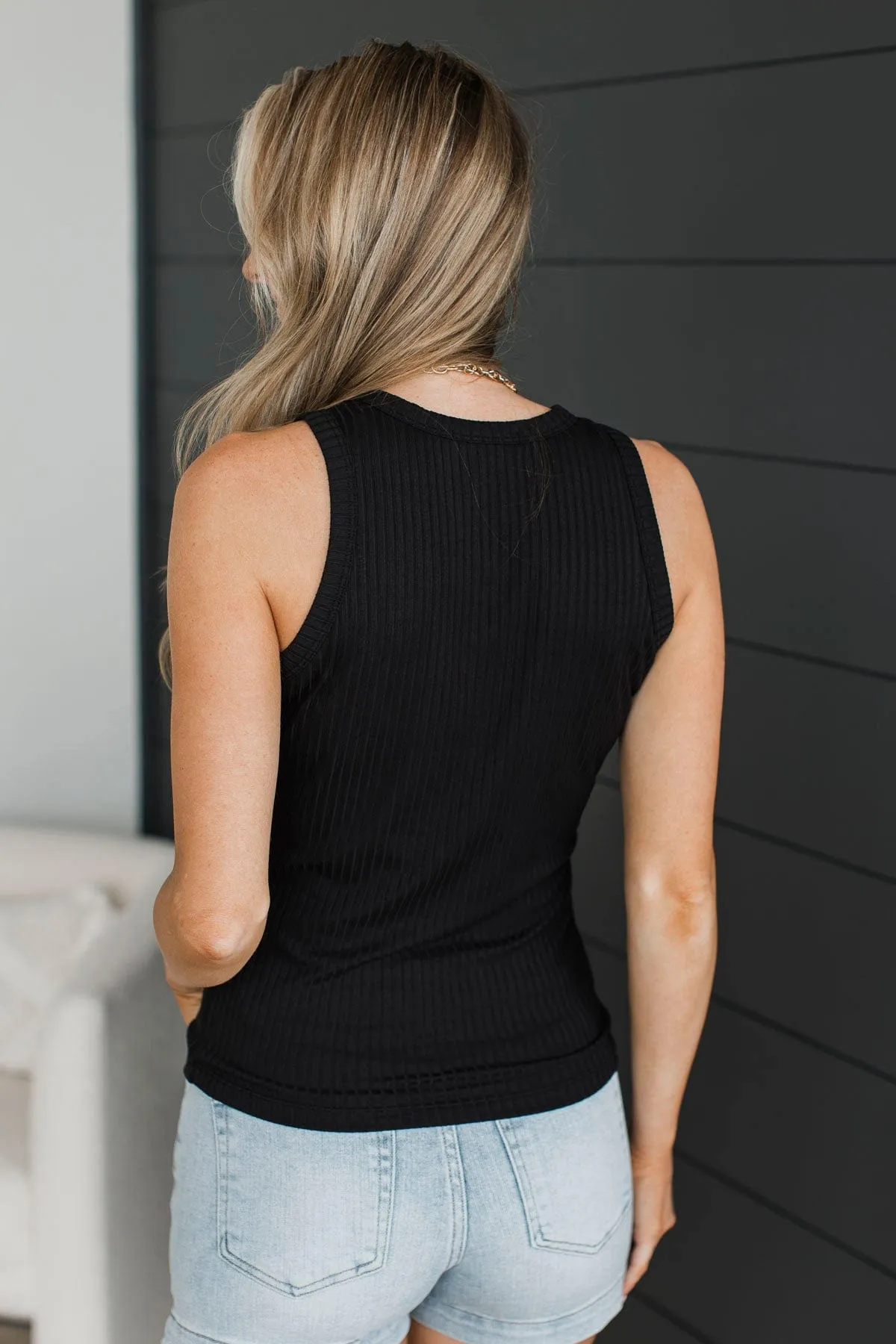 Build Me Up Ribbed Tank Top- Black