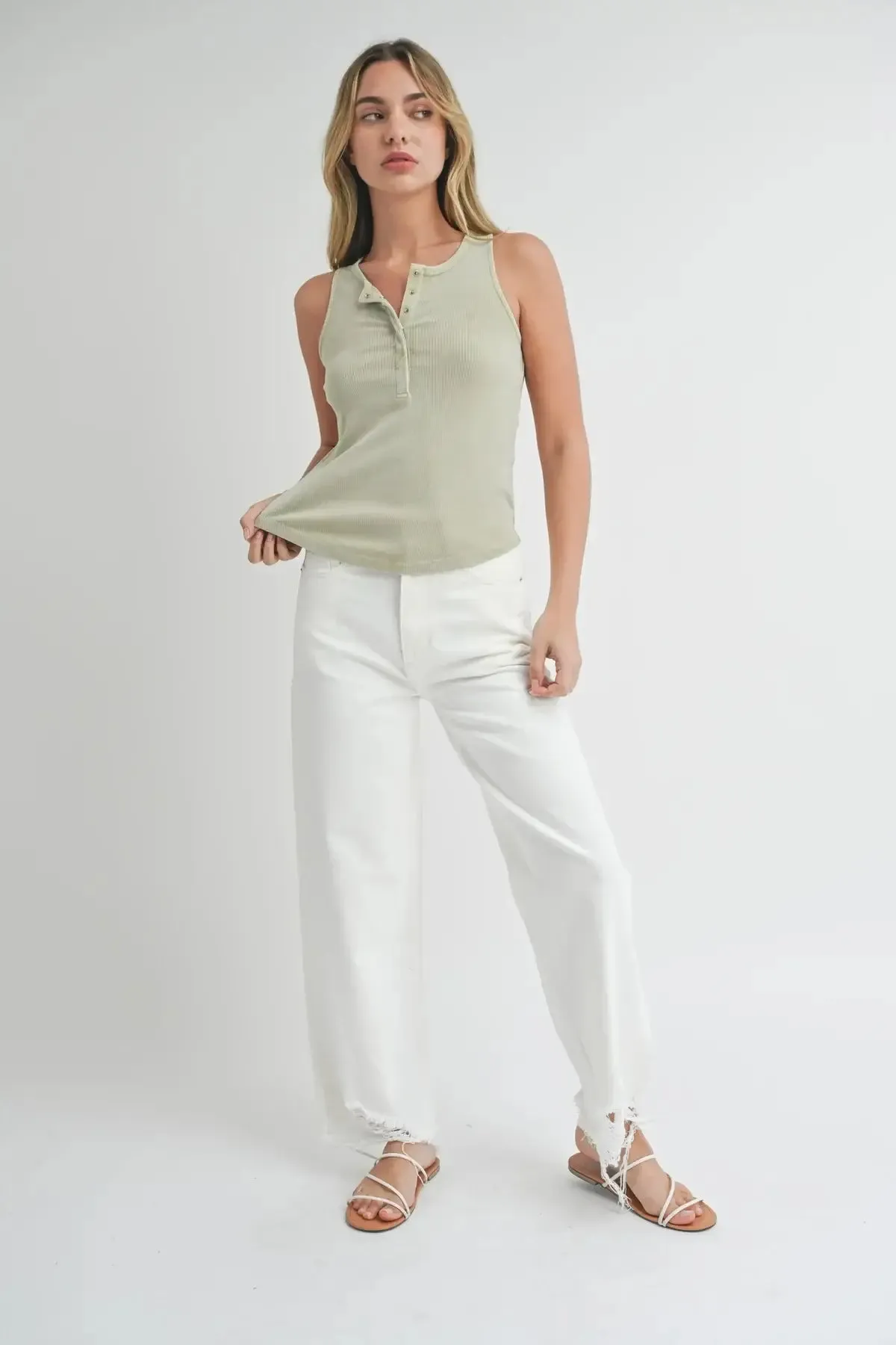 BUTTON DOWN RIB TANK TOP