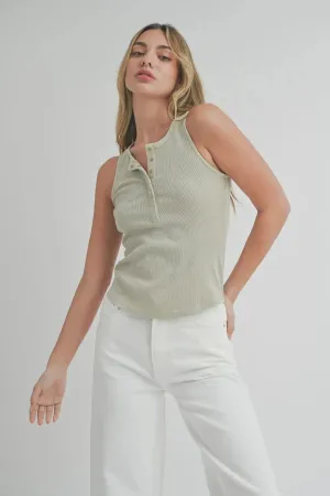 BUTTON DOWN RIB TANK TOP