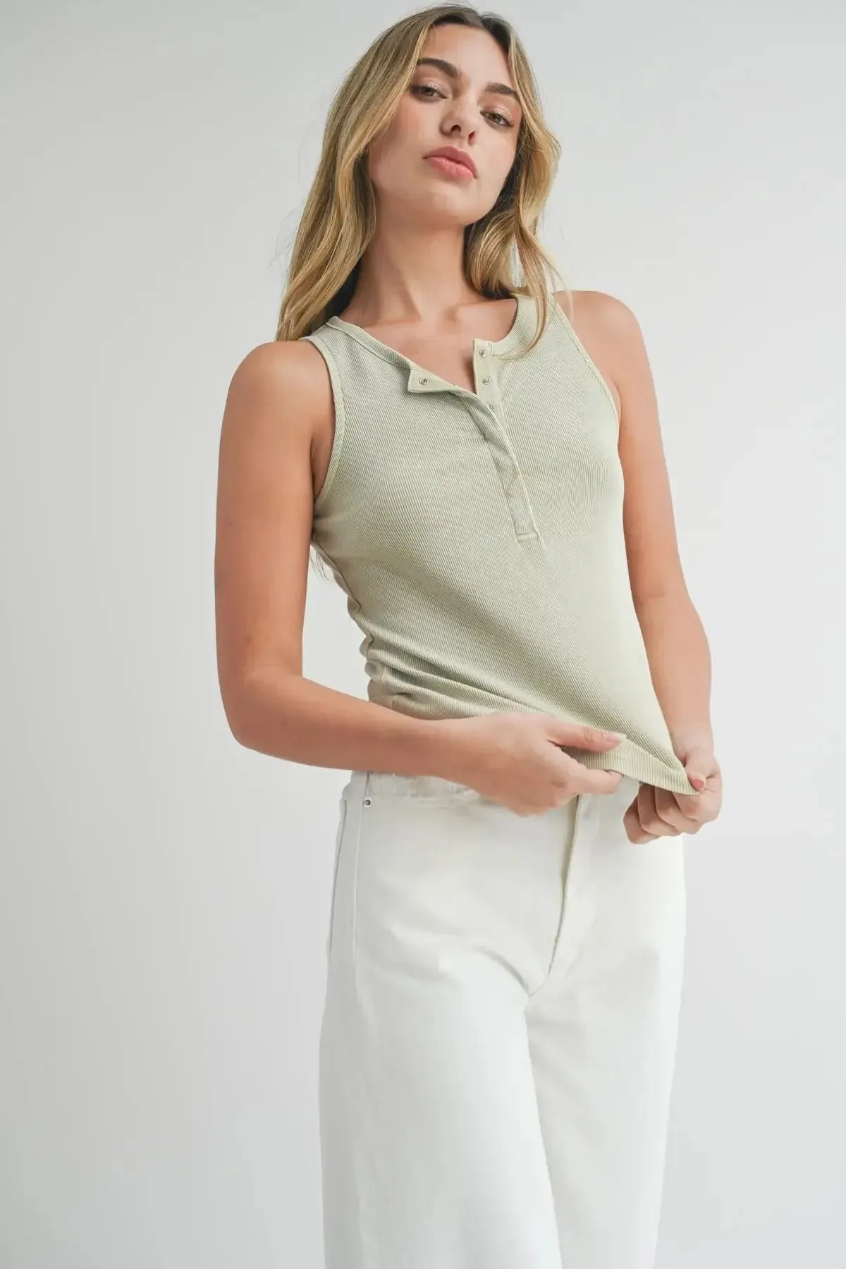 BUTTON DOWN RIB TANK TOP