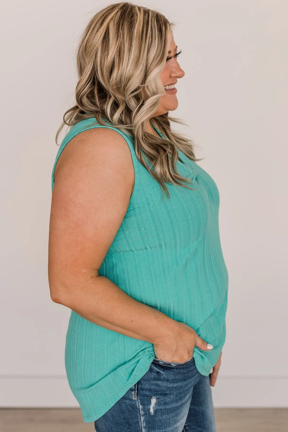 Call Me Yours Ribbed Knit Tank Top- Dark Mint
