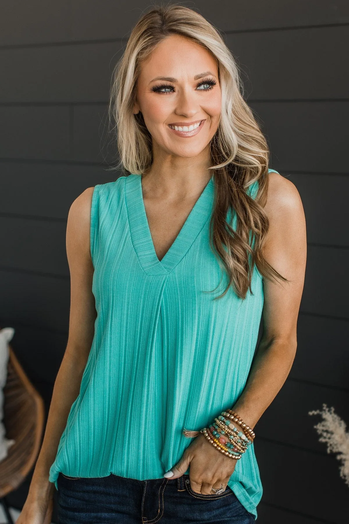 Call Me Yours Ribbed Knit Tank Top- Dark Mint
