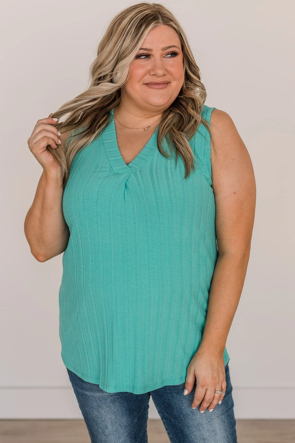 Call Me Yours Ribbed Knit Tank Top- Dark Mint