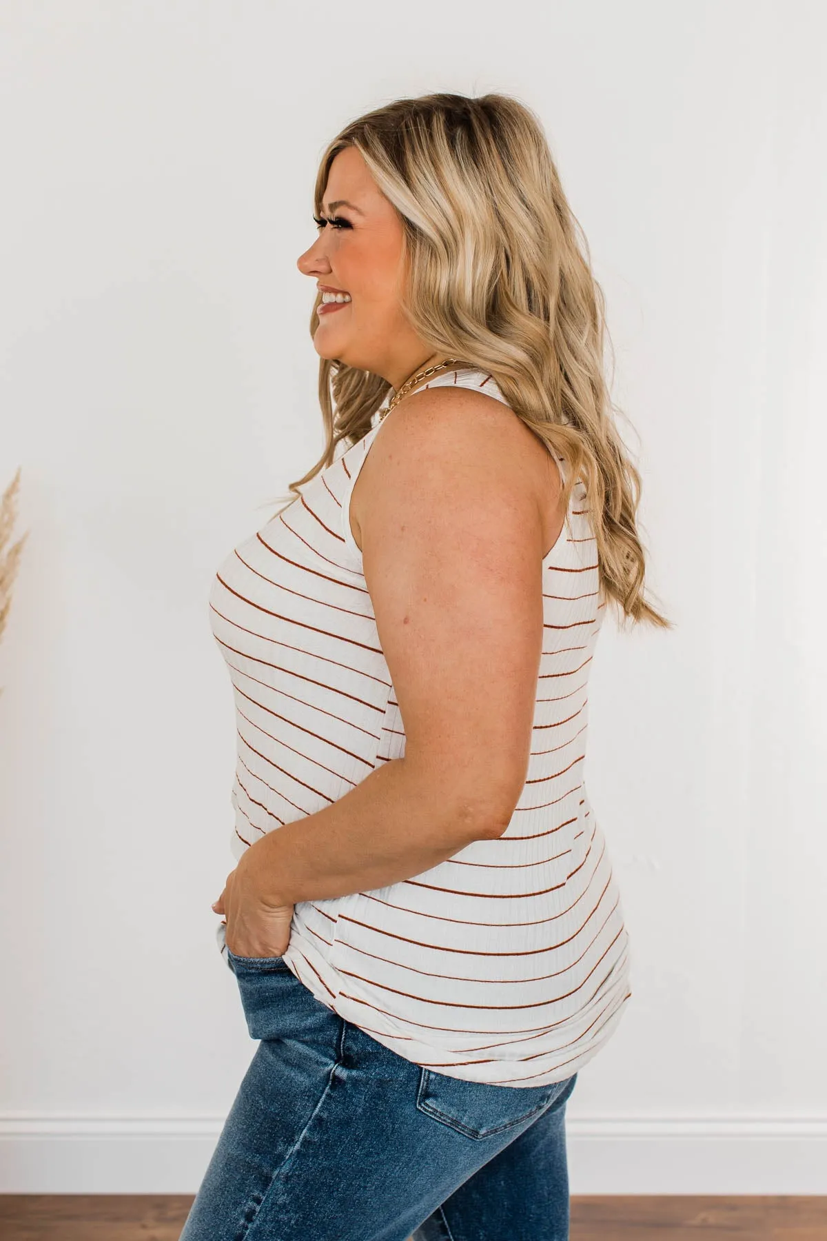 Can't Change My Stripes Ribbed Tank- Brick & Ivory