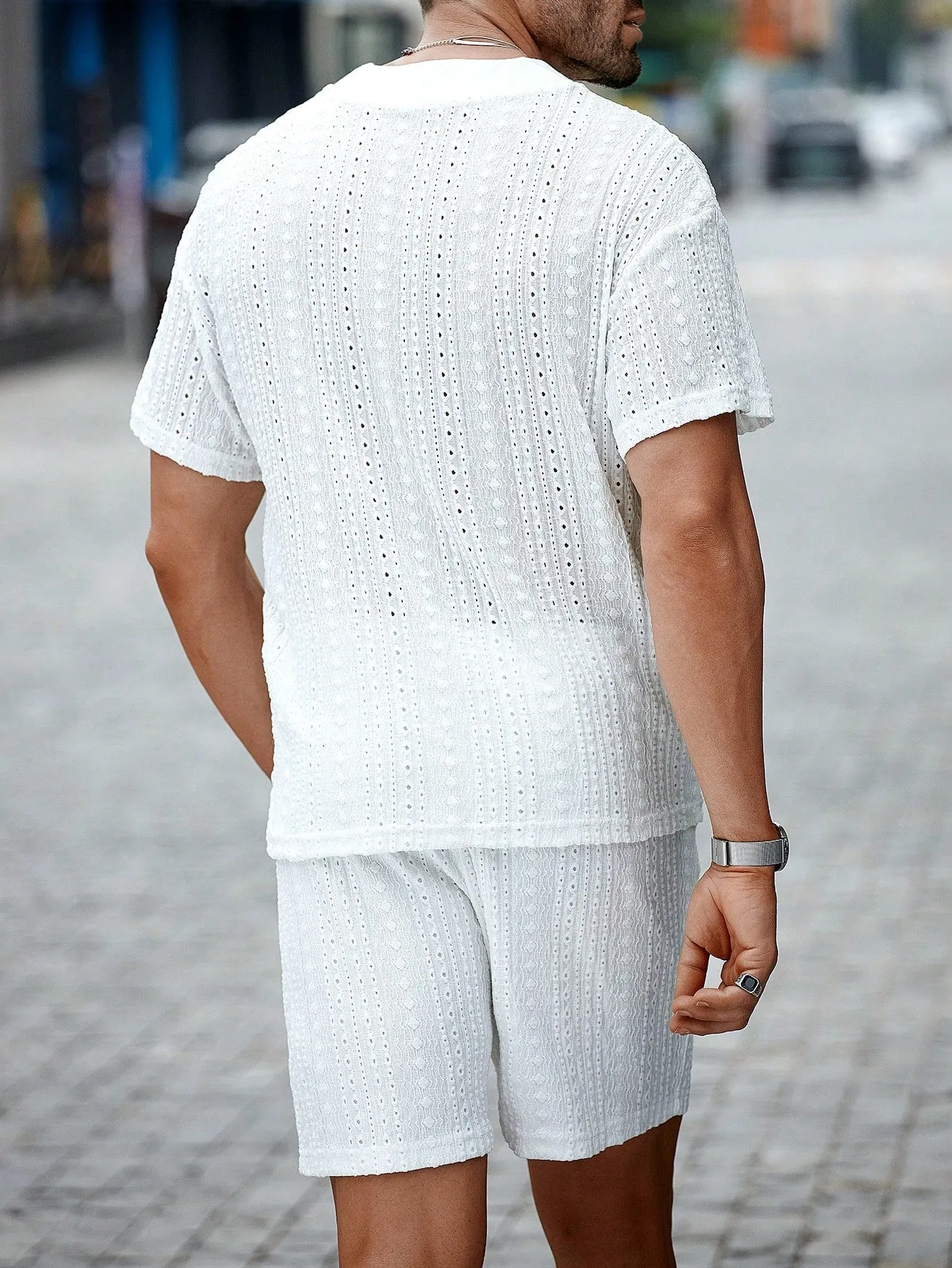 CasualCool Men Loose Fit V-Neck Waffle Fabric Set