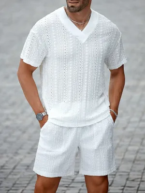 CasualCool Men Loose Fit V-Neck Waffle Fabric Set