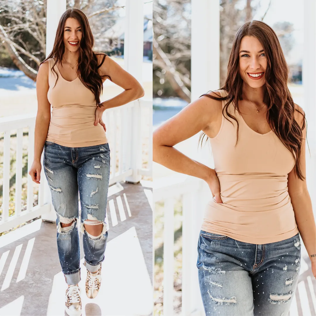 Cathy Basic Reversible Seamless Tank ~ Nude