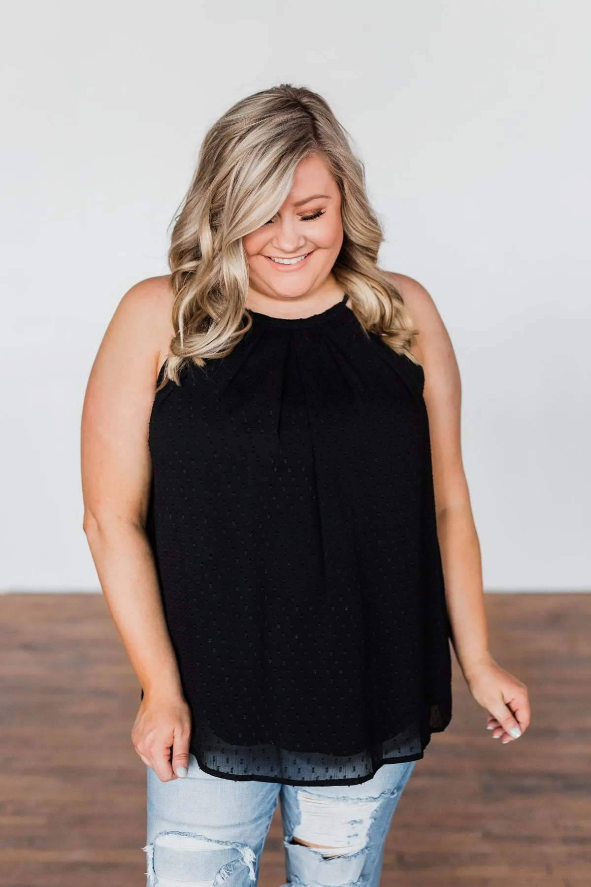 Caught My Heart Halter Tank Top- Black