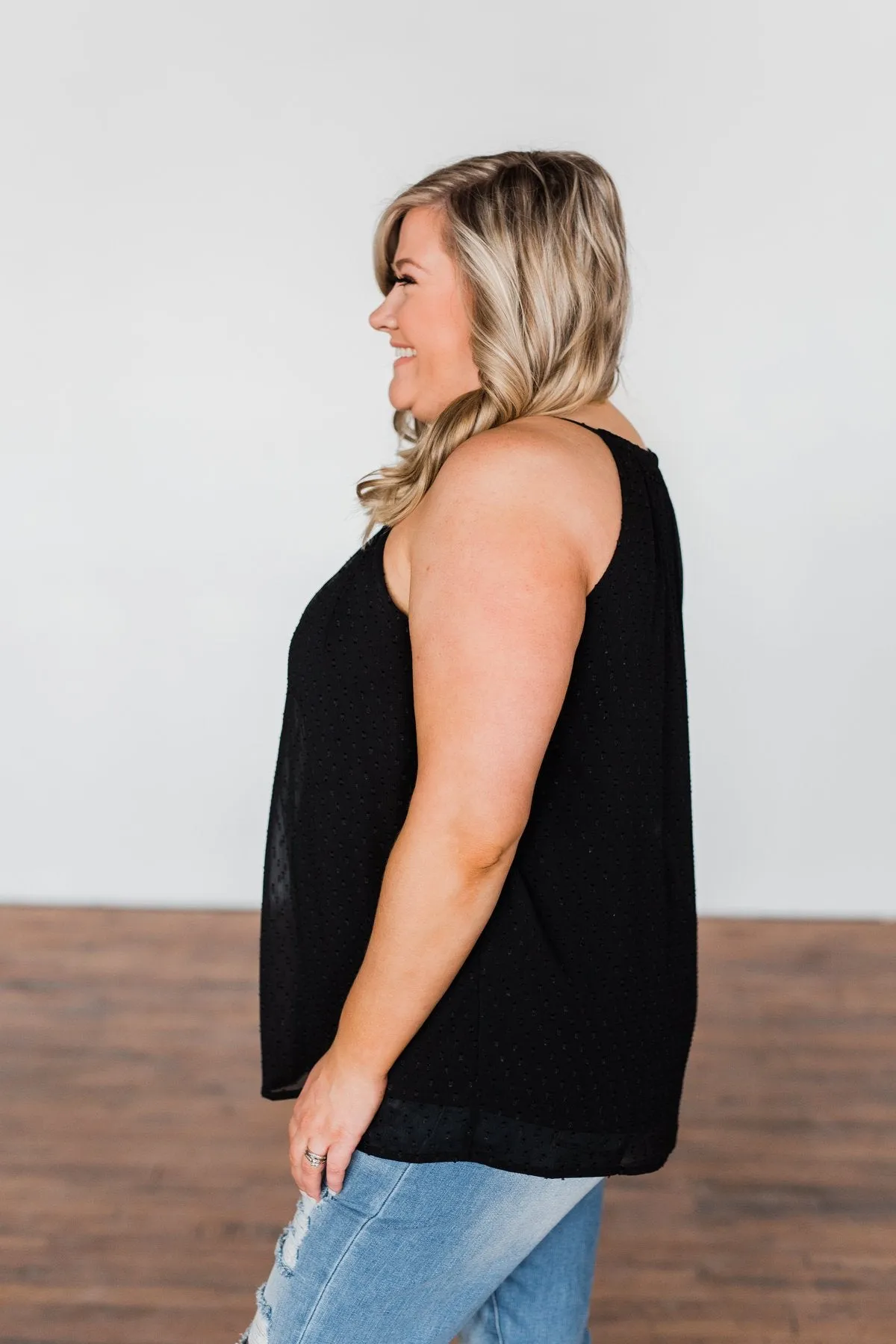 Caught My Heart Halter Tank Top- Black