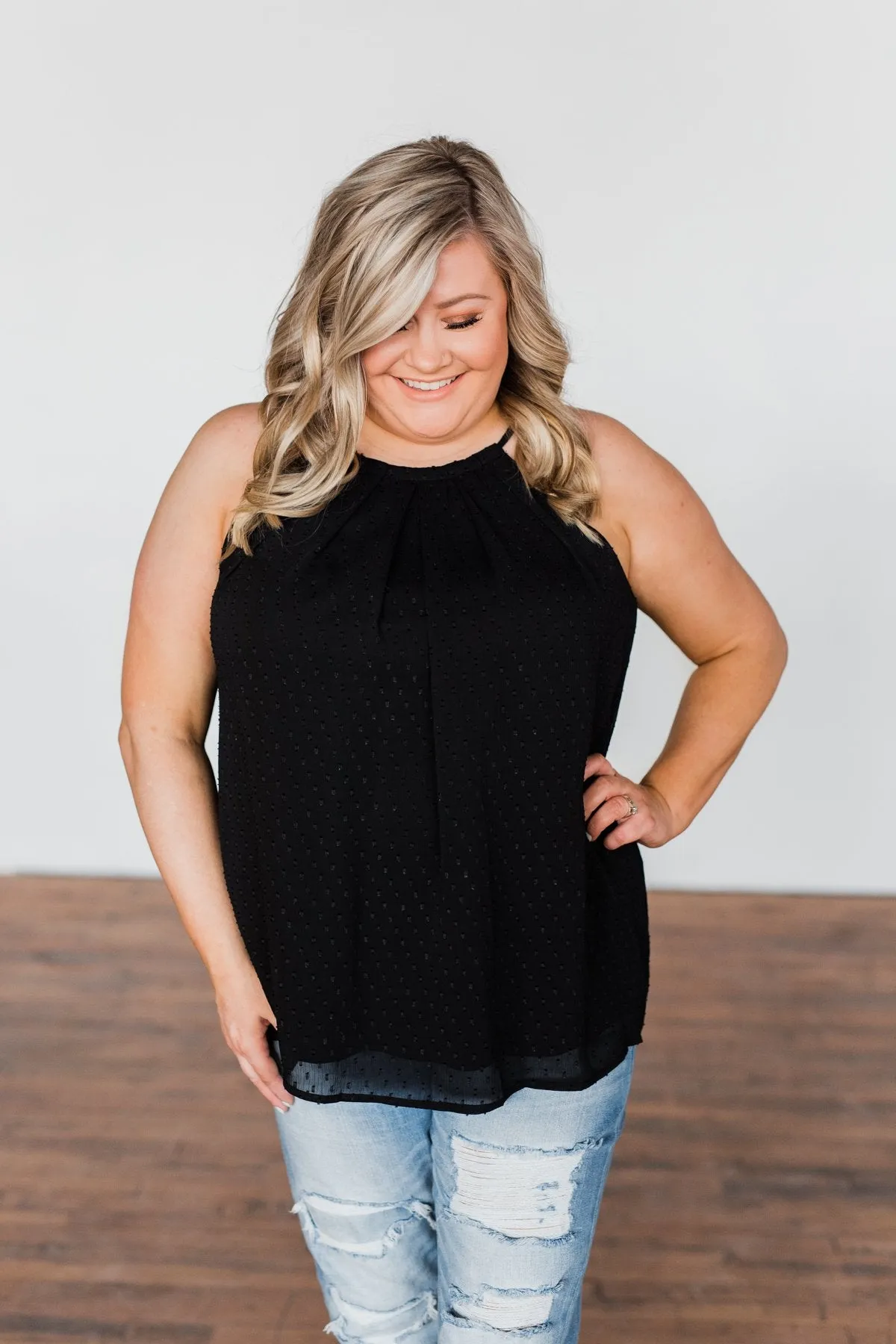 Caught My Heart Halter Tank Top- Black