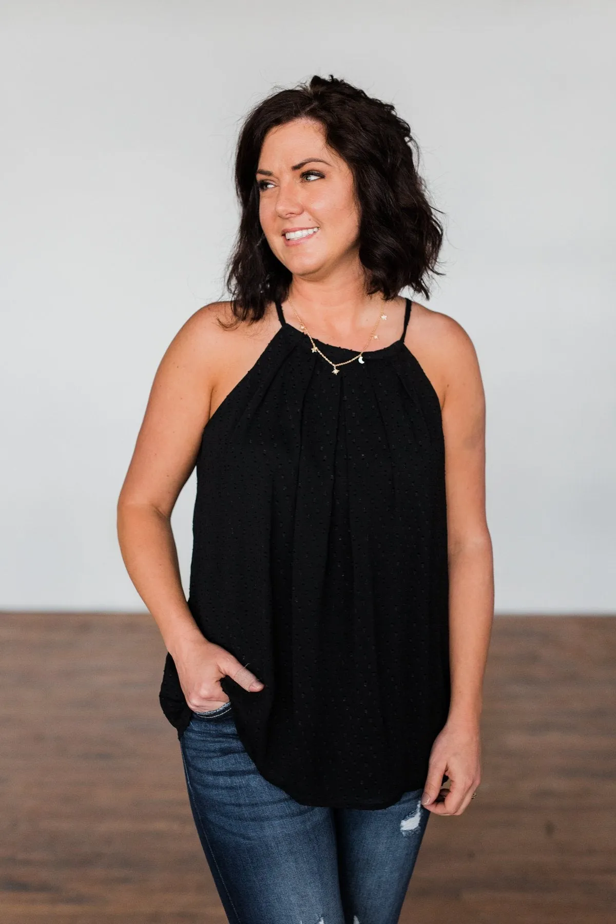 Caught My Heart Halter Tank Top- Black