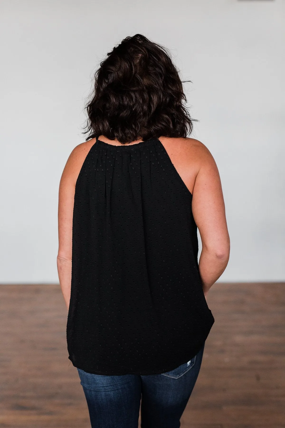Caught My Heart Halter Tank Top- Black
