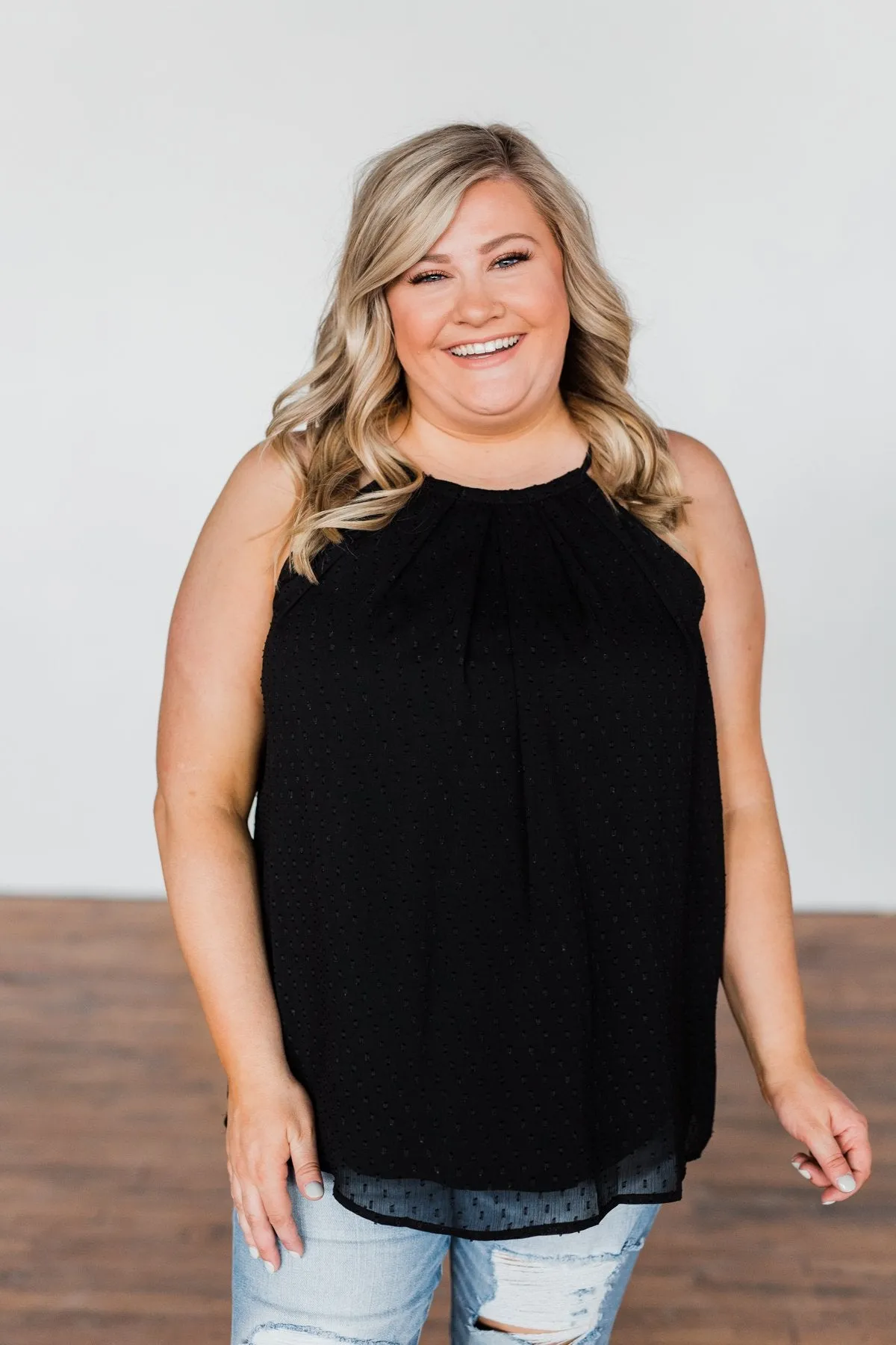 Caught My Heart Halter Tank Top- Black