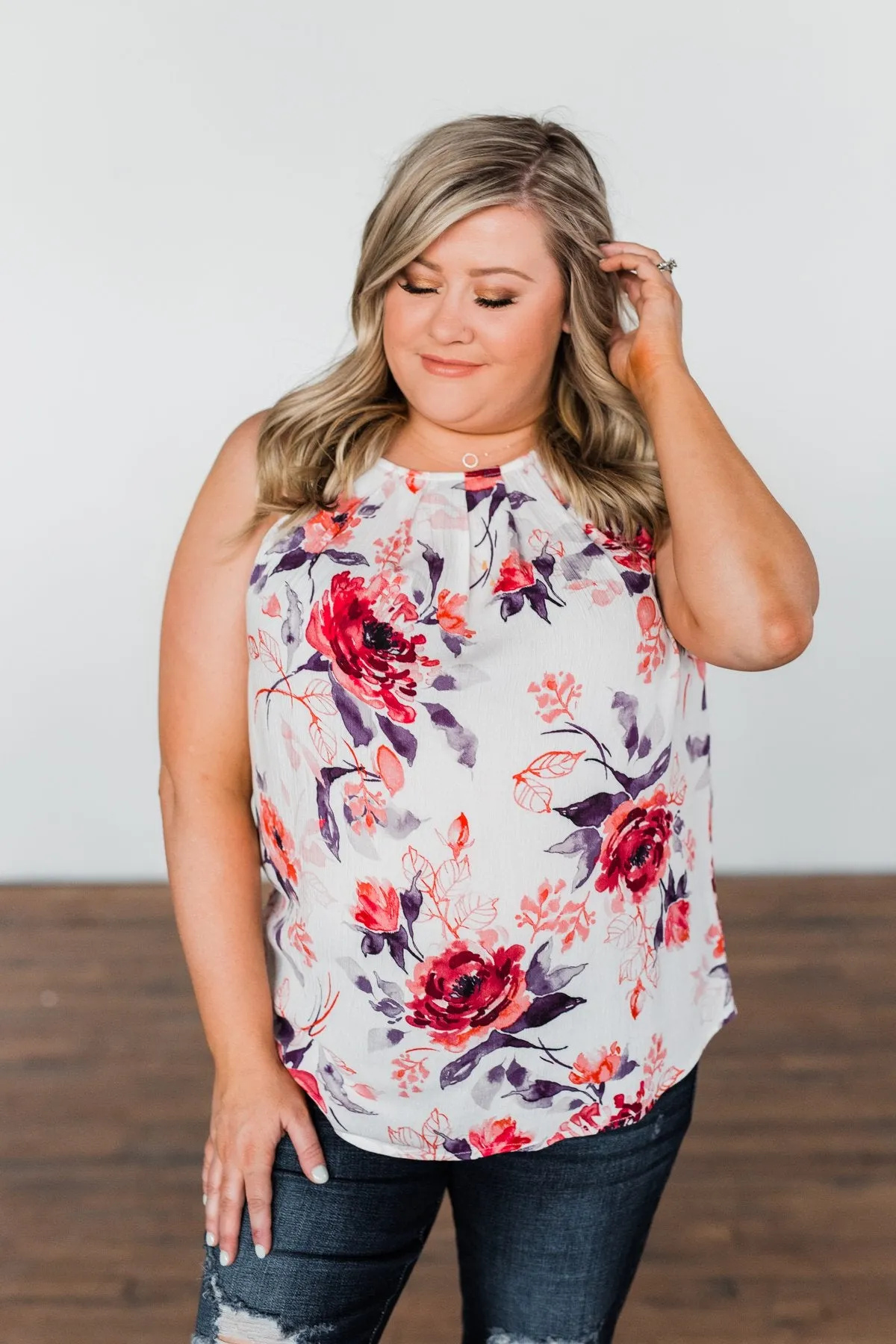 Change My Mind Floral Tank Top- Ivory