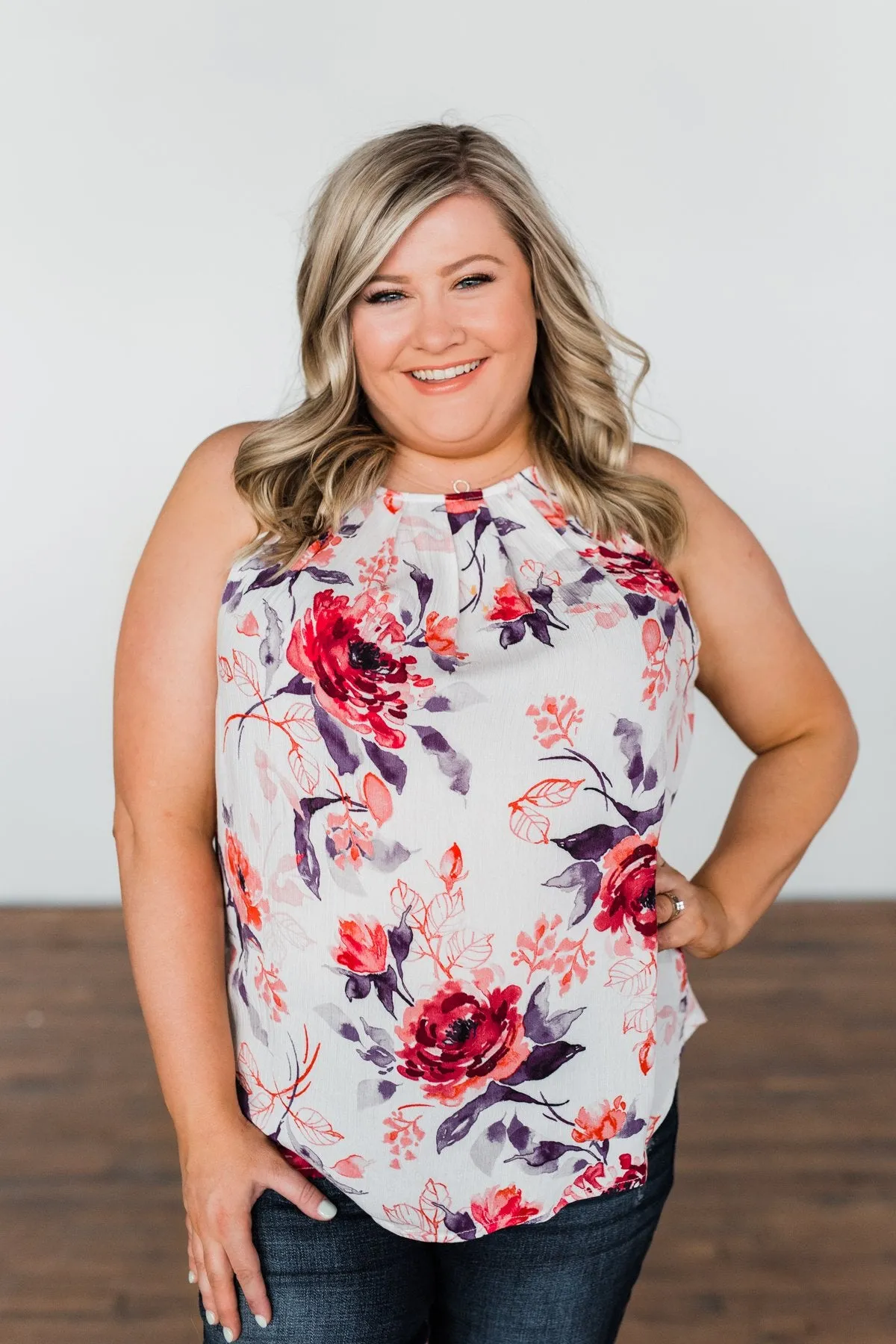 Change My Mind Floral Tank Top- Ivory