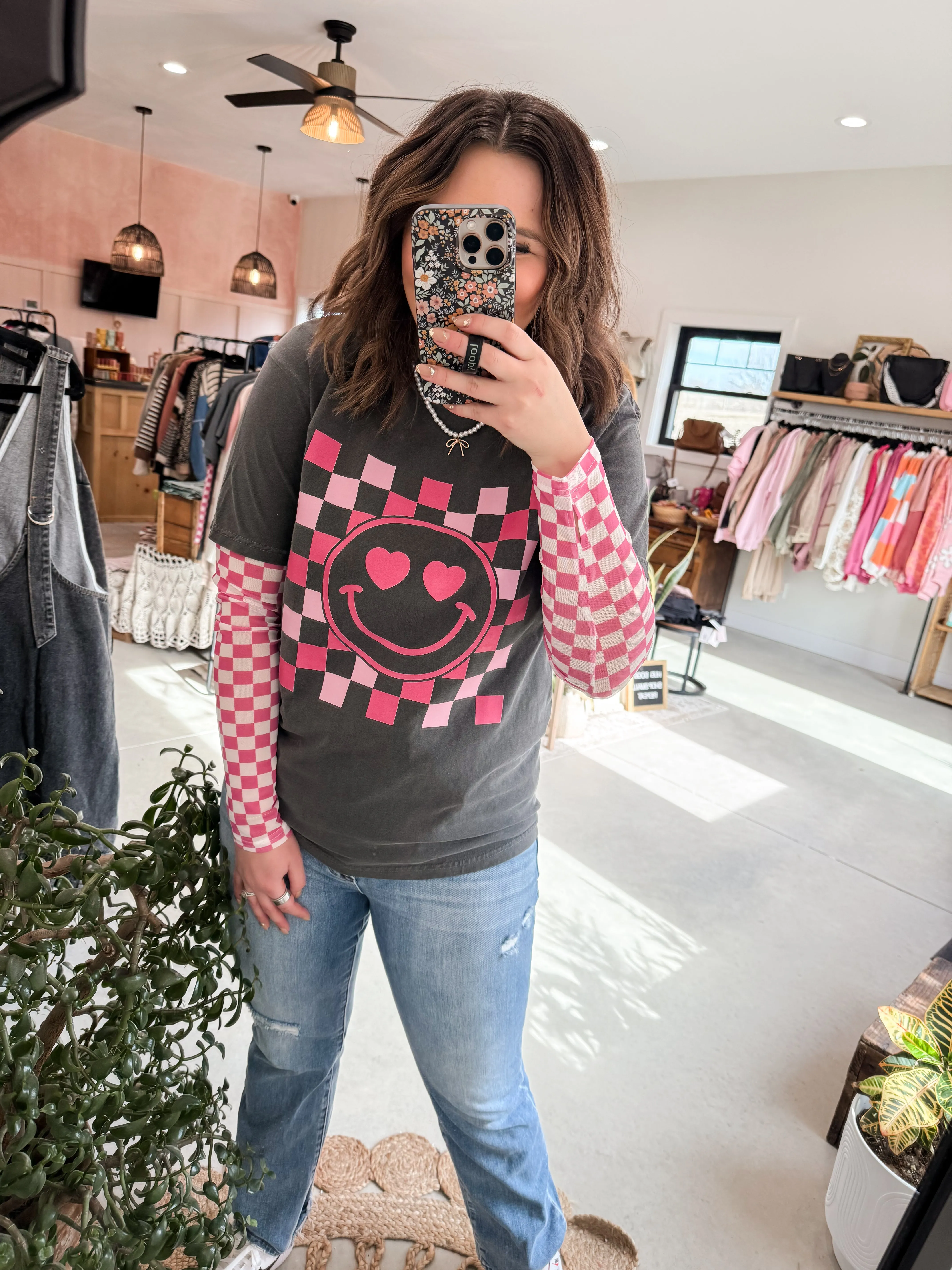 Checkered Smiley Graphic Tee