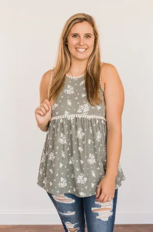Cheerful Smiles Ribbed Knit Tank Top- Dusty Sage