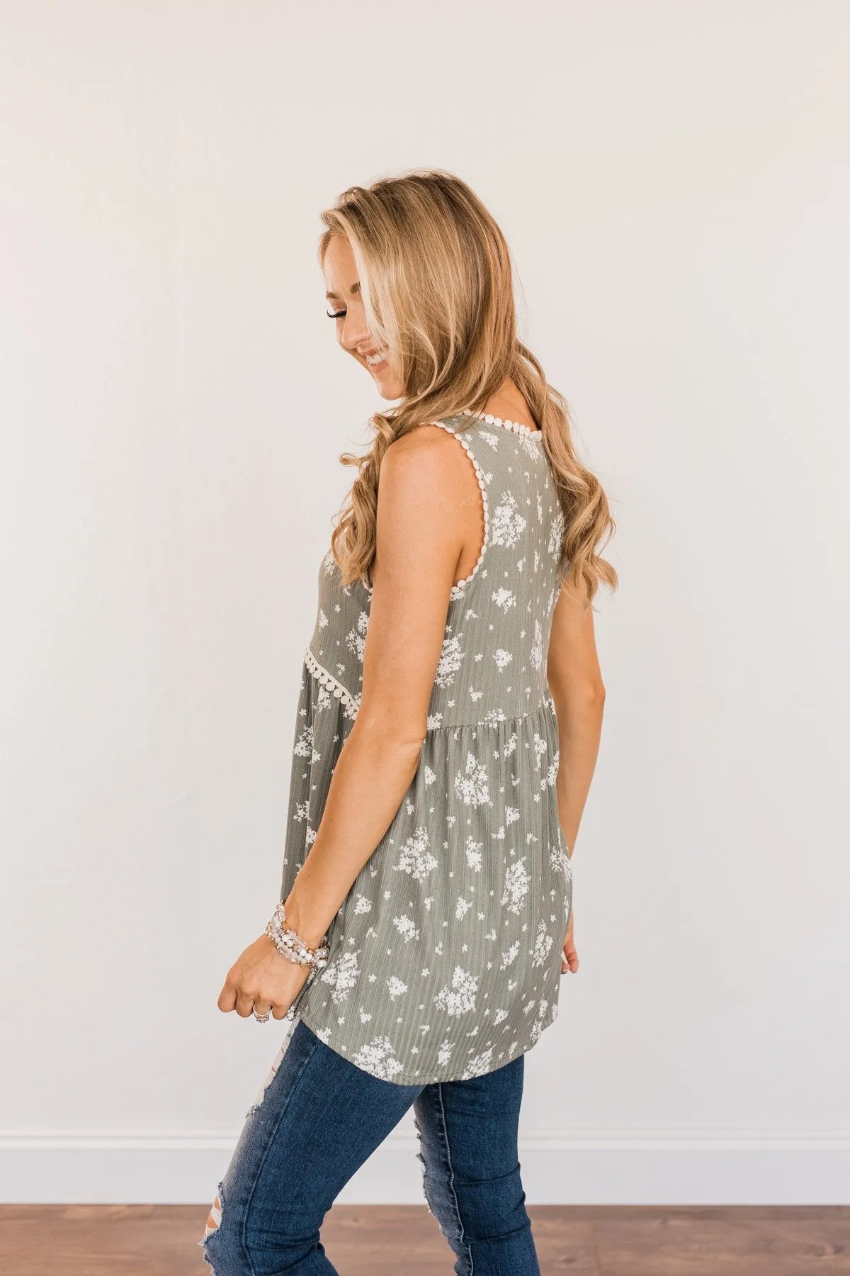 Cheerful Smiles Ribbed Knit Tank Top- Dusty Sage