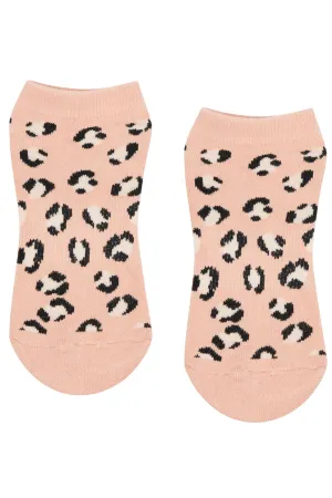 Classic Low Rise Grip Socks - Peach Cheetah