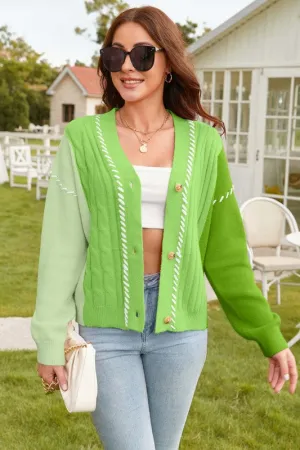 Color Block Patchwork Embroideried V Neck Sweater Color Block Patchwork Embroideried V Neck Sweater